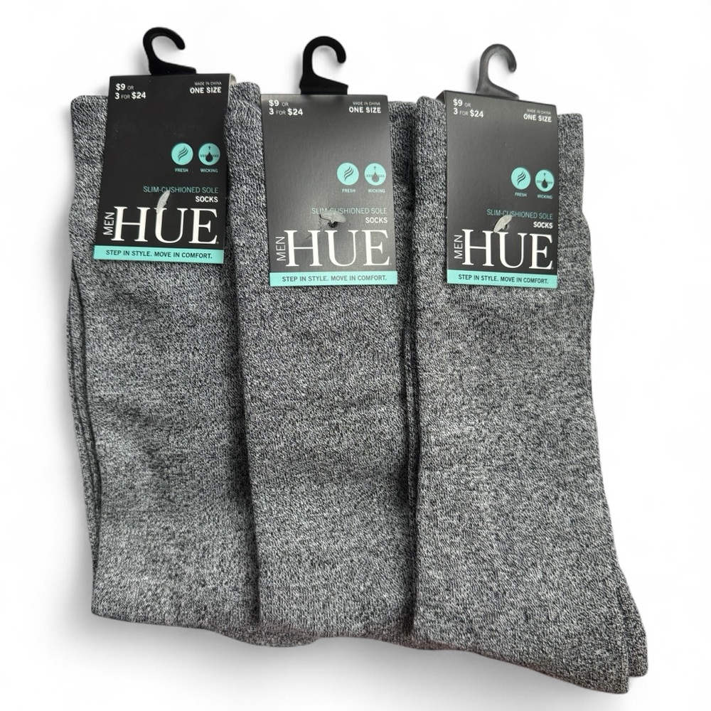 Hue Mens Slim Cushioned‎ Marled Socks One Size Gray 3 Pairs